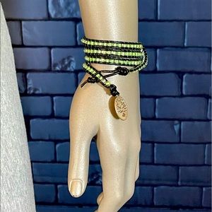 Hand made green beaded wrap bracelet.